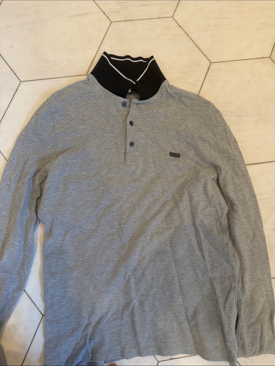 Burberry Other - Burberry Grey Long Sleeve Polo with Black Contrast Collar, cotton